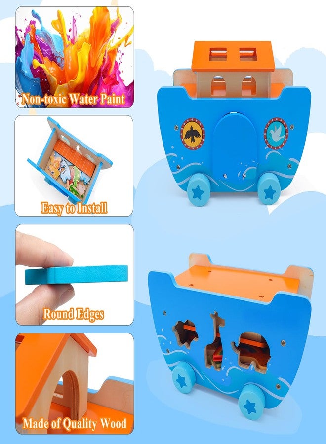 Yelakey Wooden Noah's Ark Toy Baptism Gifts for 1 2 3 4 Years Old Baby Boy and Girl Montessori Educational Toy for Toddlers with Bible Story Animal Shape Sorter - Image 5